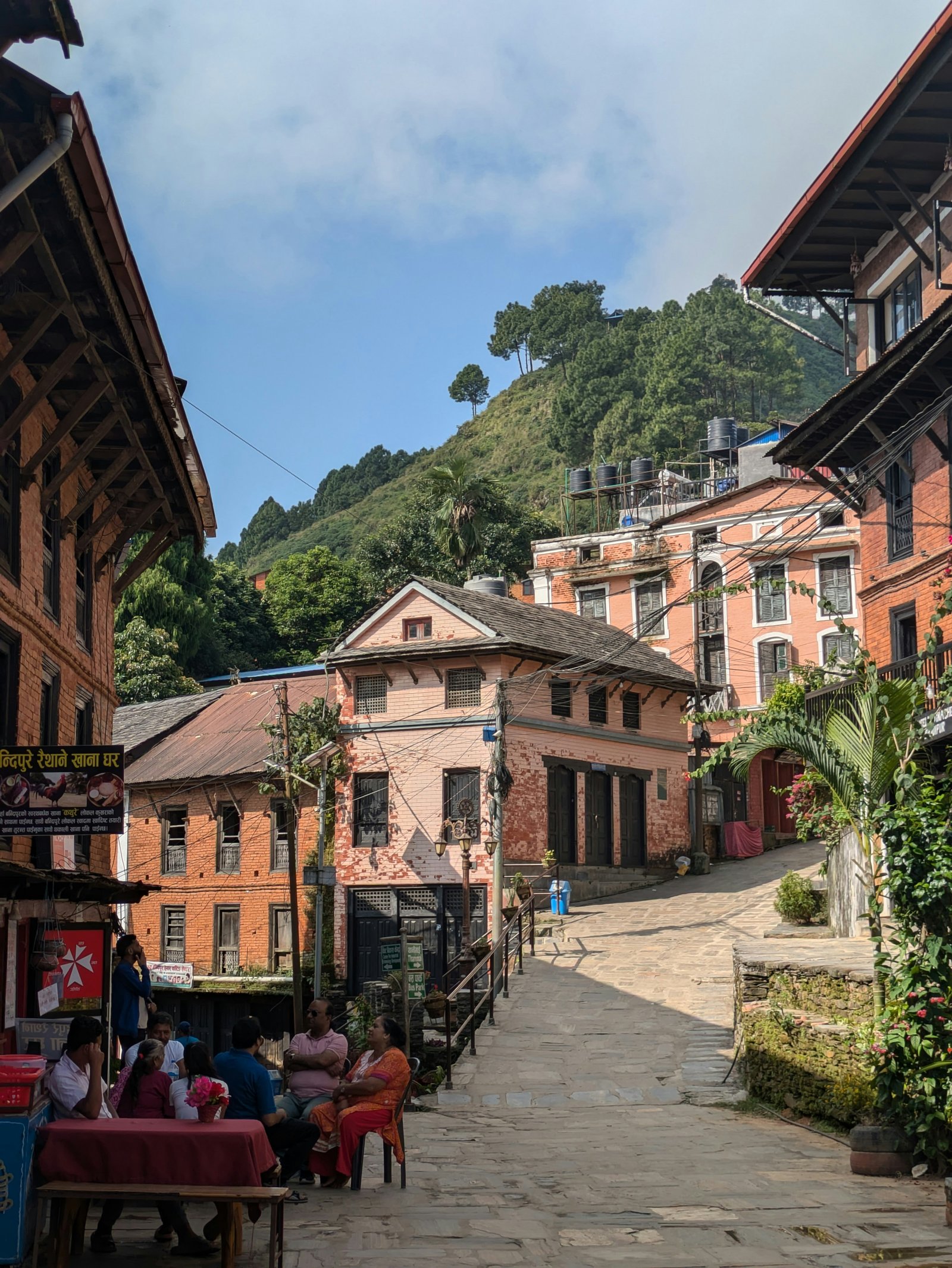 Traditional Newari houses and paved pedestrian street in Bandipur