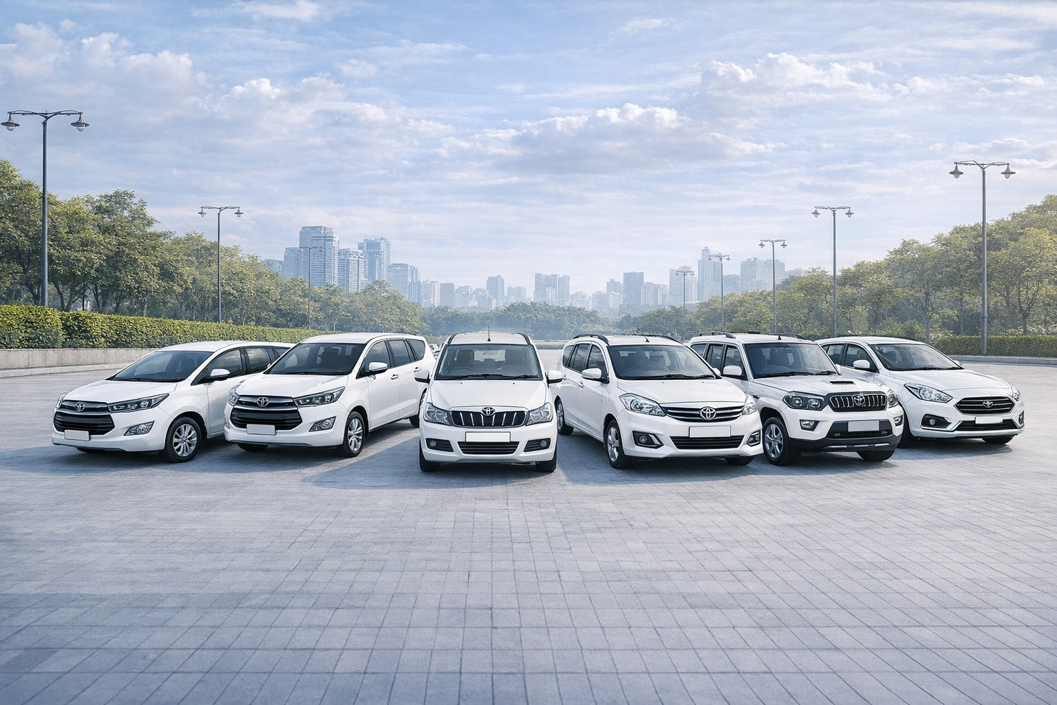 A fleet of premium white SUVs from the best car hire agency in Siliguri - Siliguri Cab Rental