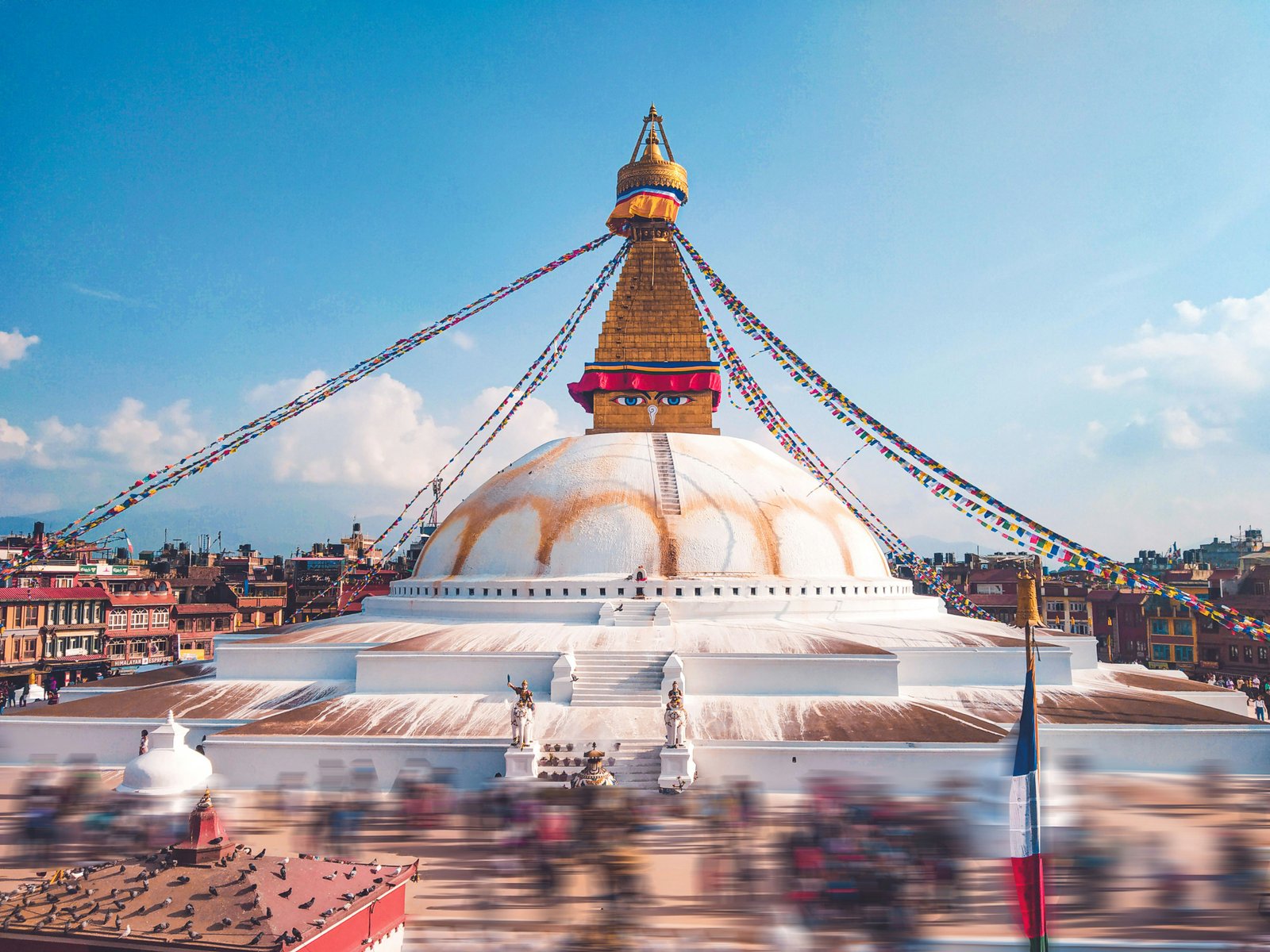 Boudhanath Stupa mandala dome and watchful Buddha eyes in Kathmandu Nepal