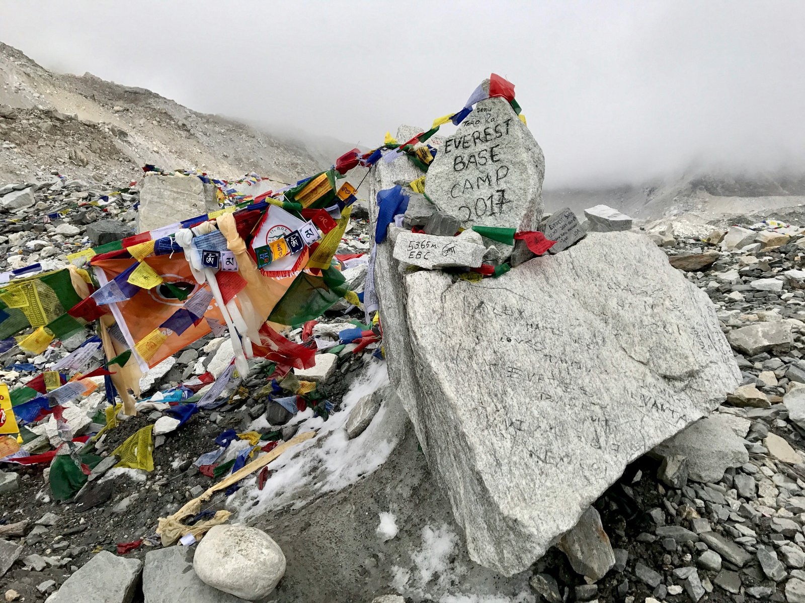 Mount Everest peak and base camp glacier in Nepal Himalayas