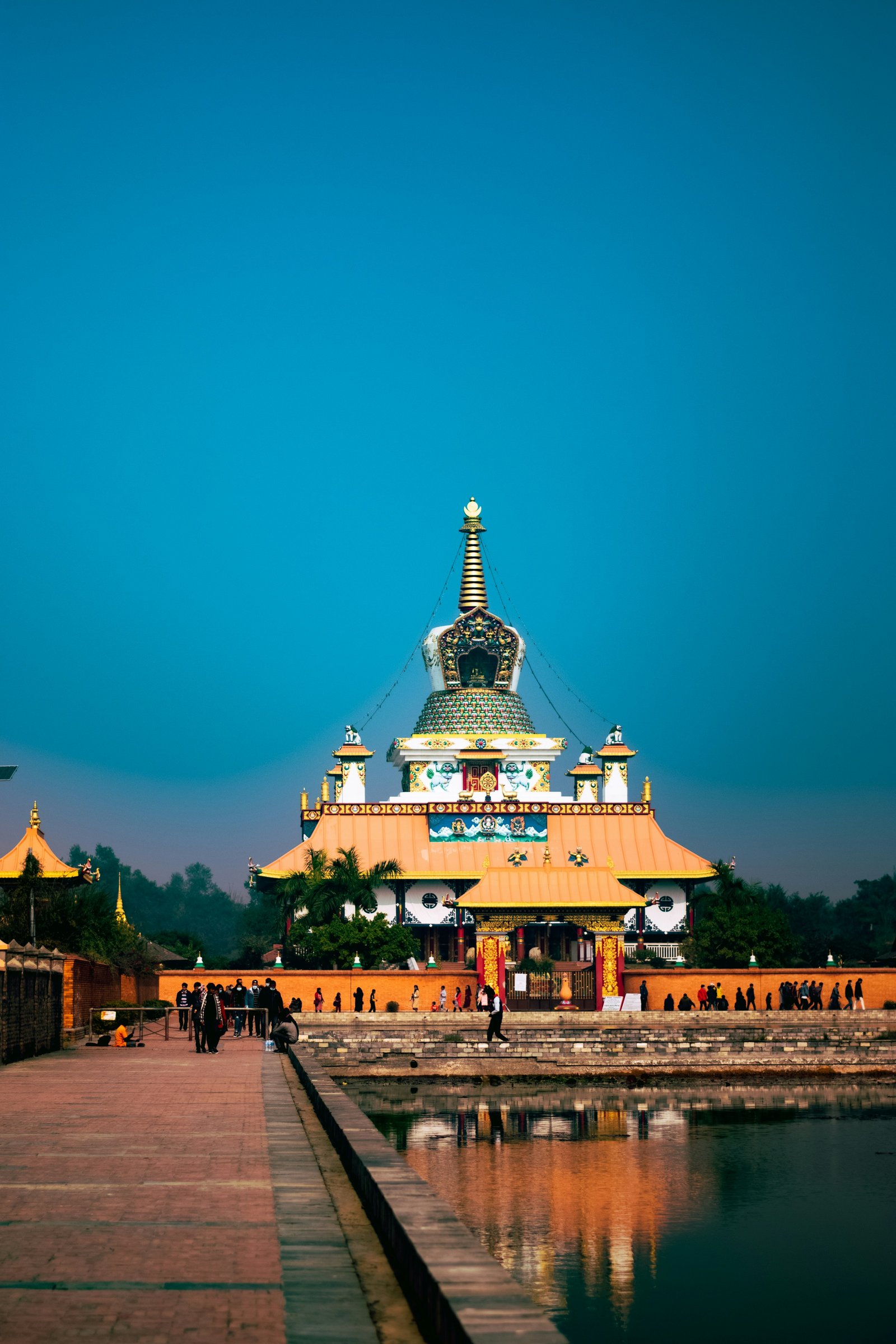 Scenic spiritual monuments and gardens in Lumbini Nepal