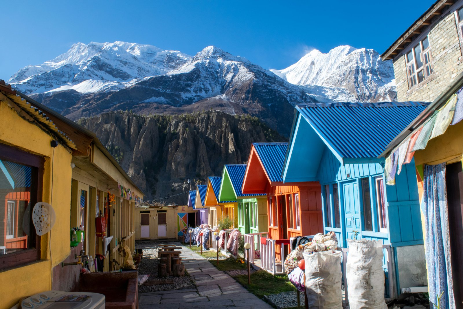Trekking trail in Manang valley Nepal