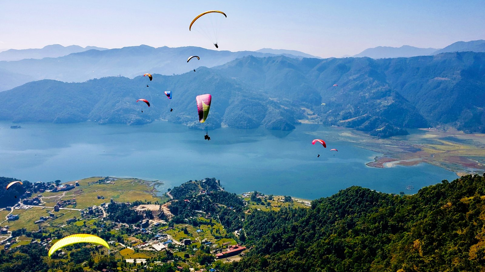 Phewa Lake in Pokhara Nepal with Annapurna mountain range reflection