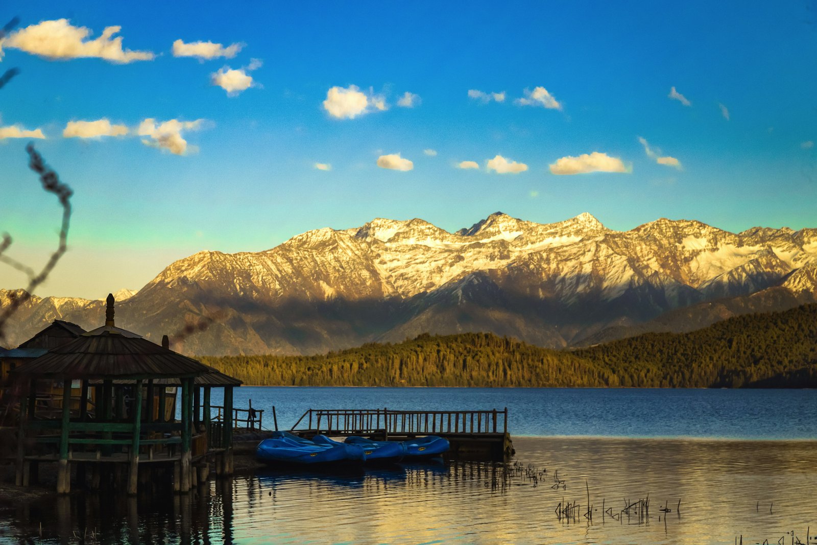 Rara Lake crystal clear blue waters and pine forests in Western Nepal