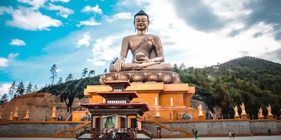 The massive golden Buddha Dordenma statue overlooking the Thimphu valley in Bhutan