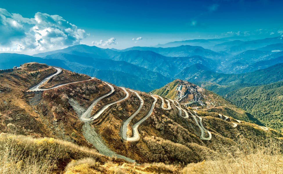 Aerial view of the 32 loops of Zuluk on the Old Silk Route Sikkim